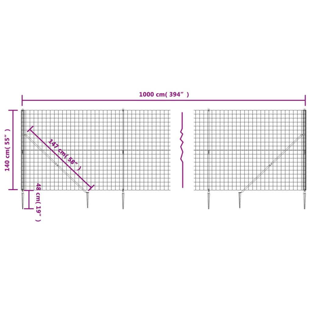 vidaXL Clôture en treillis métallique et ancrage anthracite 1,4x10 m