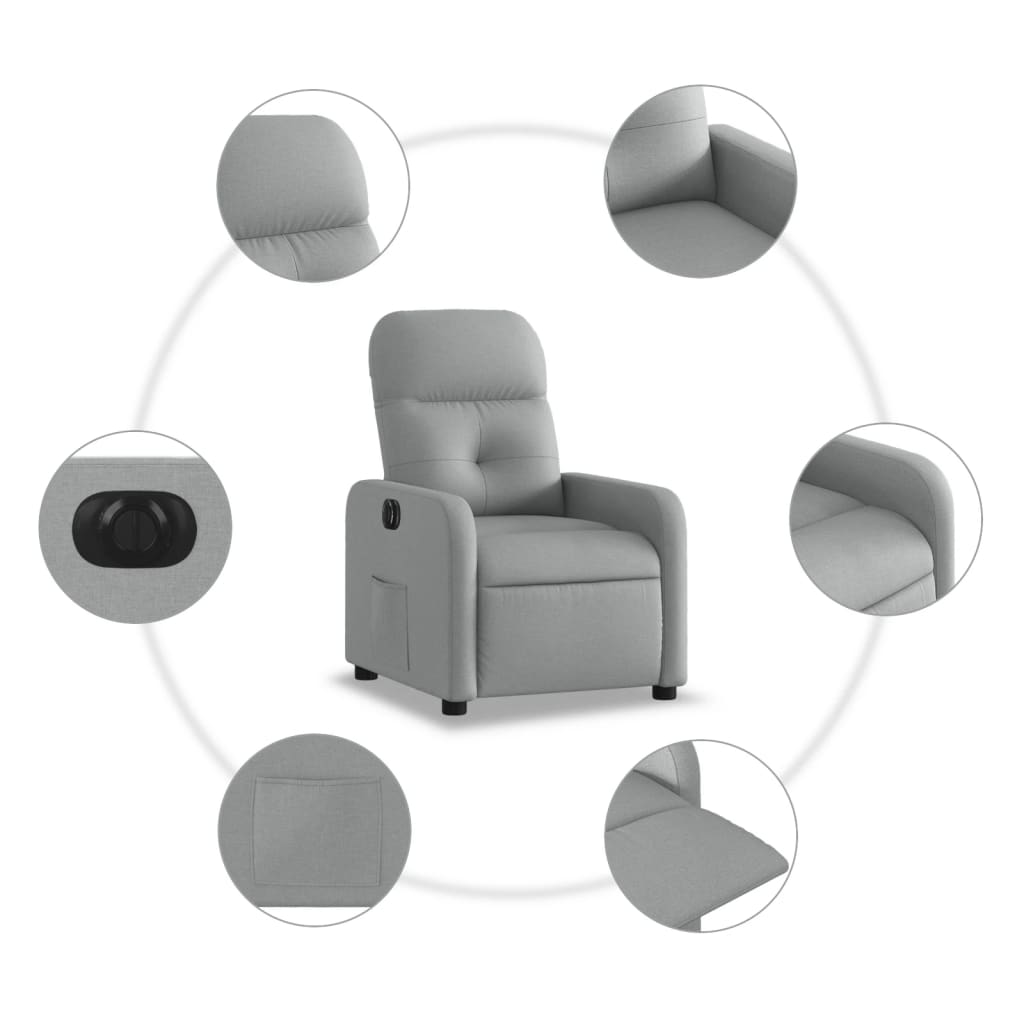 vidaXL Fauteuil inclinable électrique Gris clair Tissu