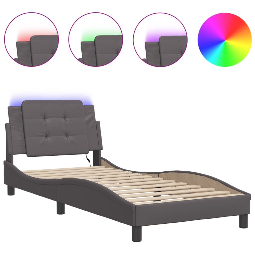 vidaXL Cadre de lit avec lumières LED gris 90x190 cm similicuir