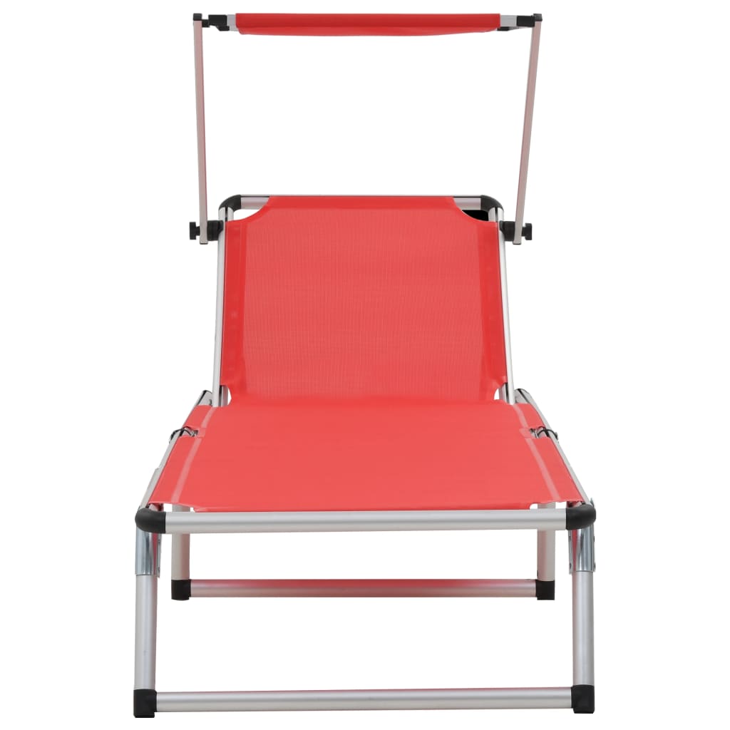 vidaXL Chaises longues pliables et toit 2pcs Aluminium textilène Rouge