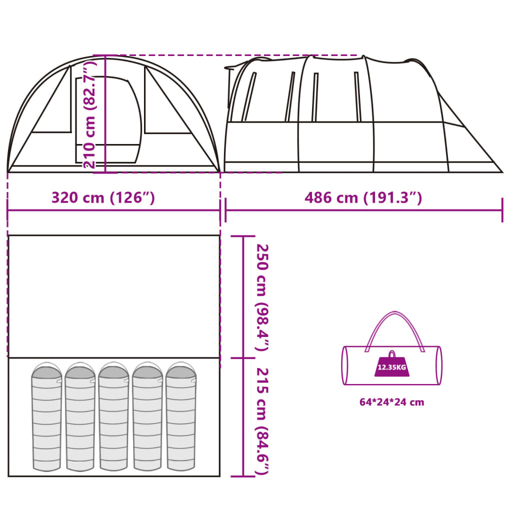 vidaXL Tente de camping tunnel 5 personnes bleu imperméable