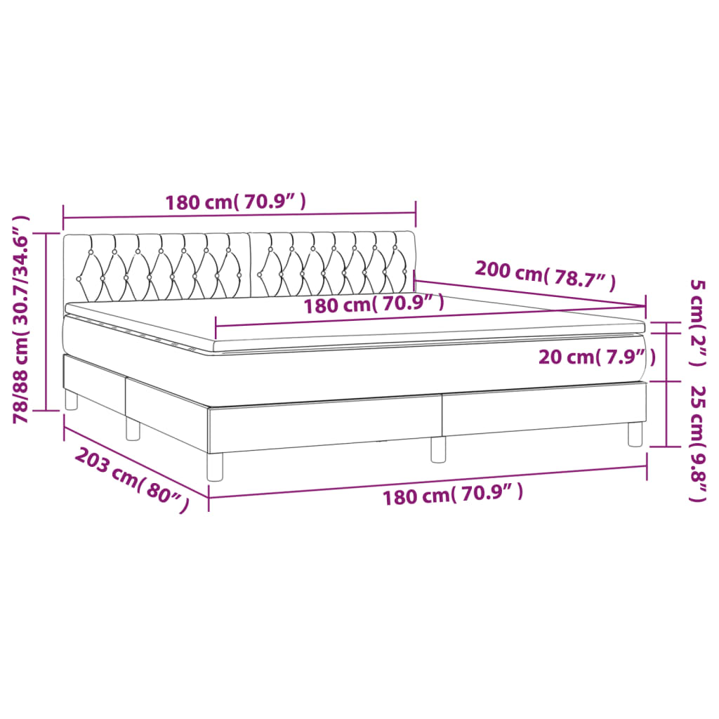 vidaXL Sommier à lattes de lit avec matelas Noir 180x200 cm Tissu