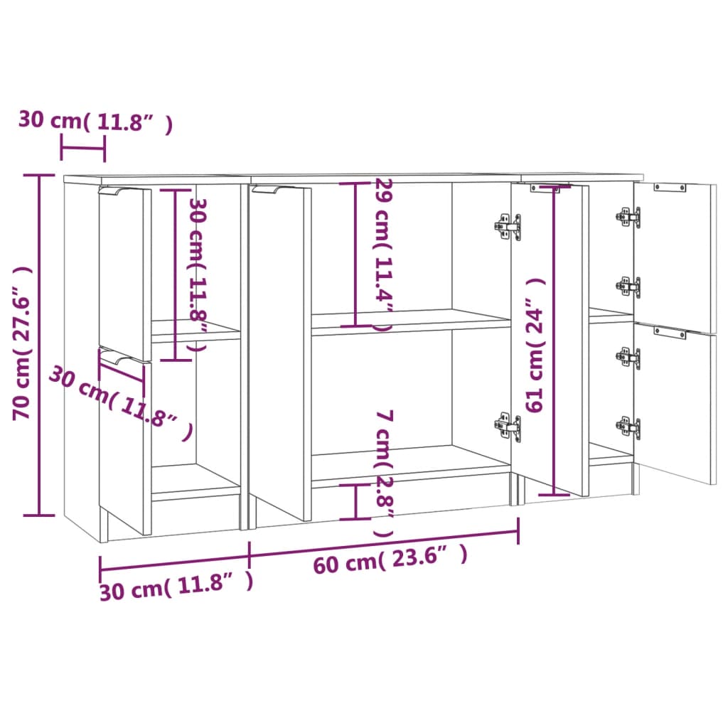 vidaXL Buffets 3 pcs Blanc Bois d'ingénierie