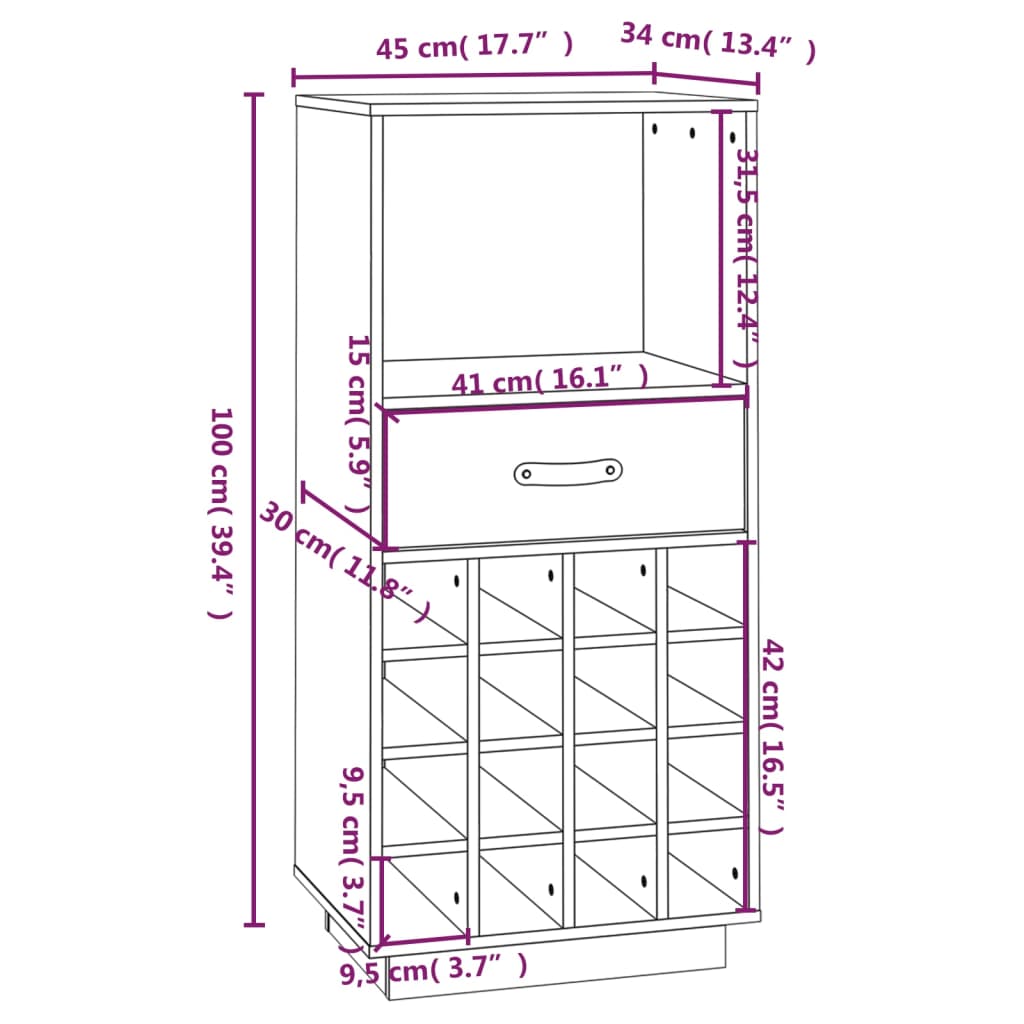 vidaXL Armoire à vin 45x34x100 cm Bois de pin massif