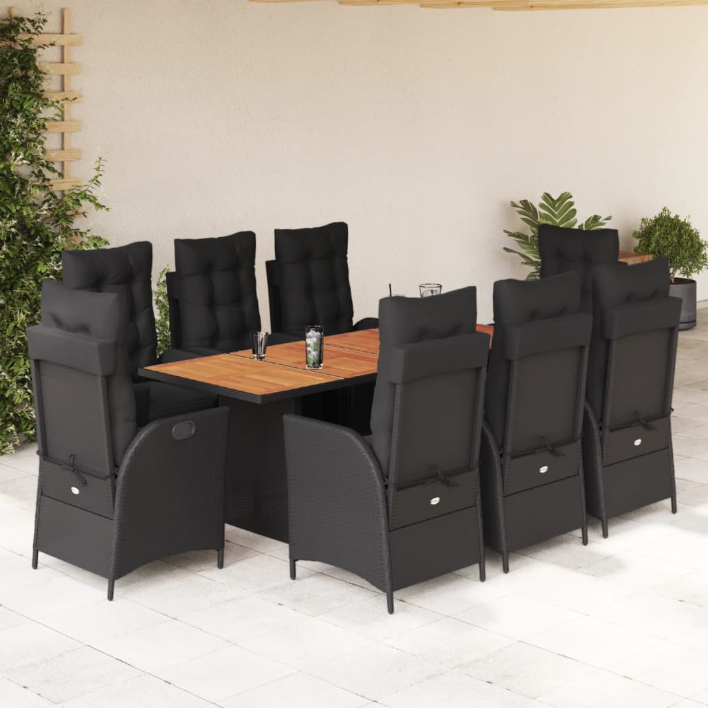 vidaXL Ensemble à manger de jardin 9pcs coussins noir résine tressée