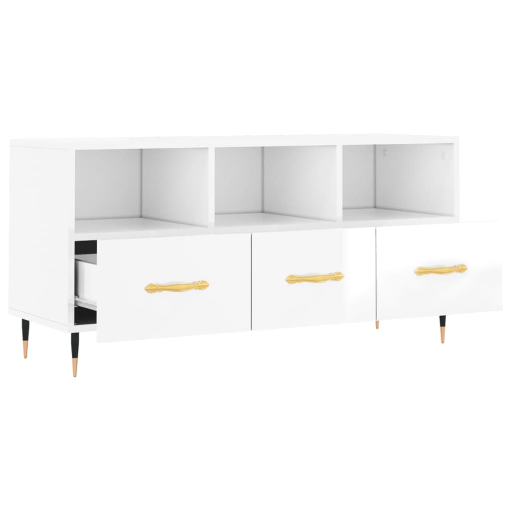 vidaXL Meuble TV Blanc brillant 102x36x50 cm Bois d'ingénierie