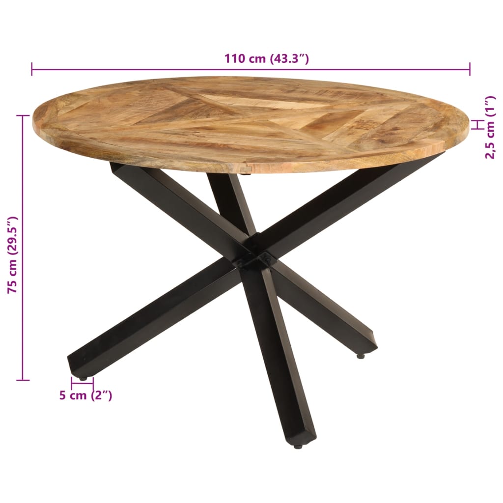 vidaXL Table à manger Ø110x75 cm bois massif de manguier brut