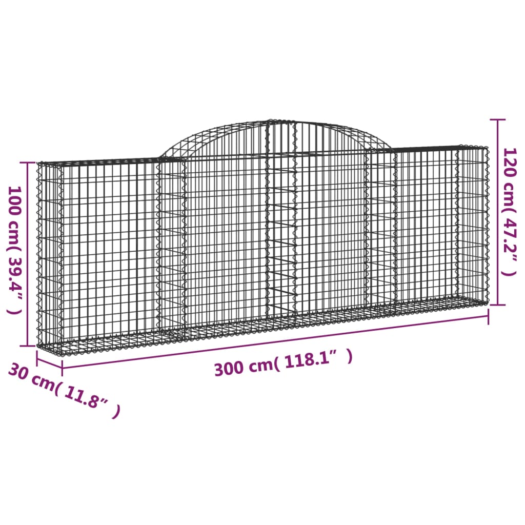 vidaXL Paniers à gabions arqués 10 pcs 300x30x100/120 cm fer galvanisé