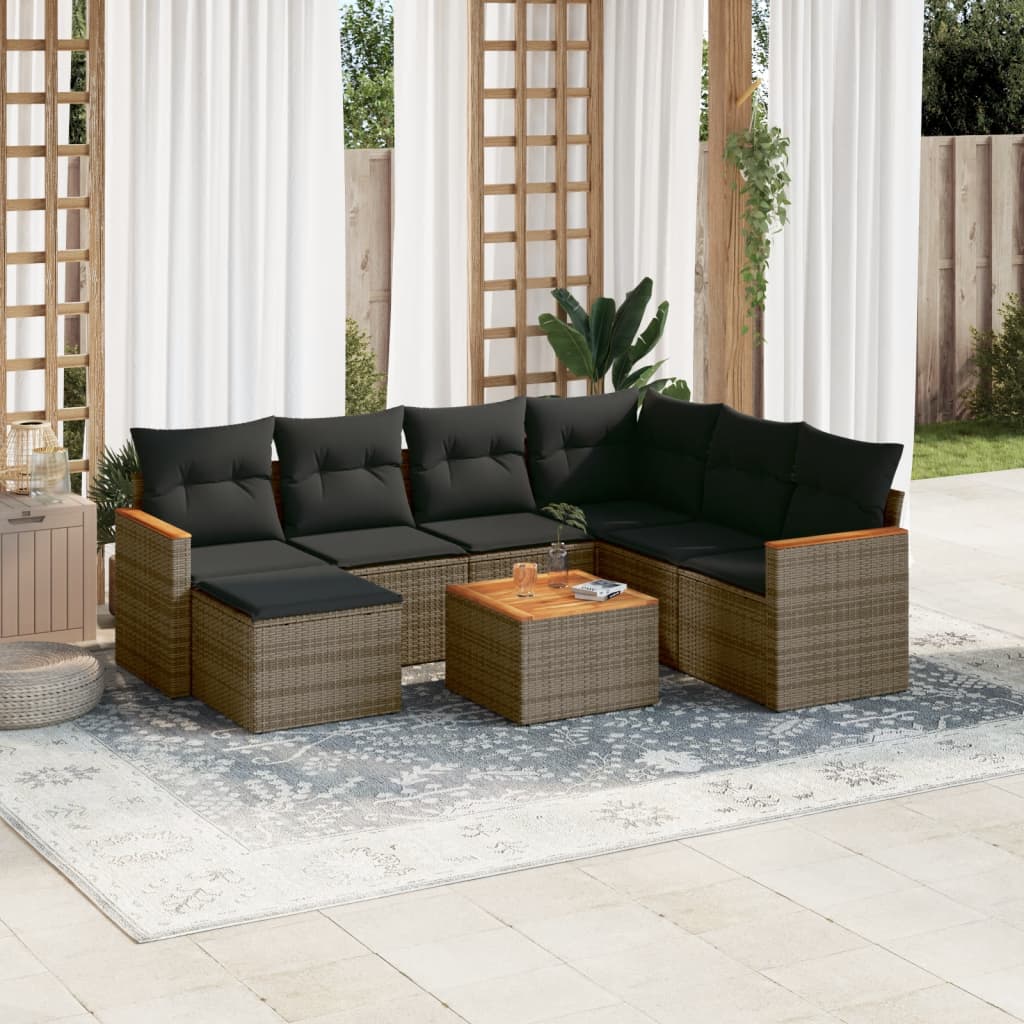 vidaXL Salon de jardin 8 pcs avec coussins gris résine tressée