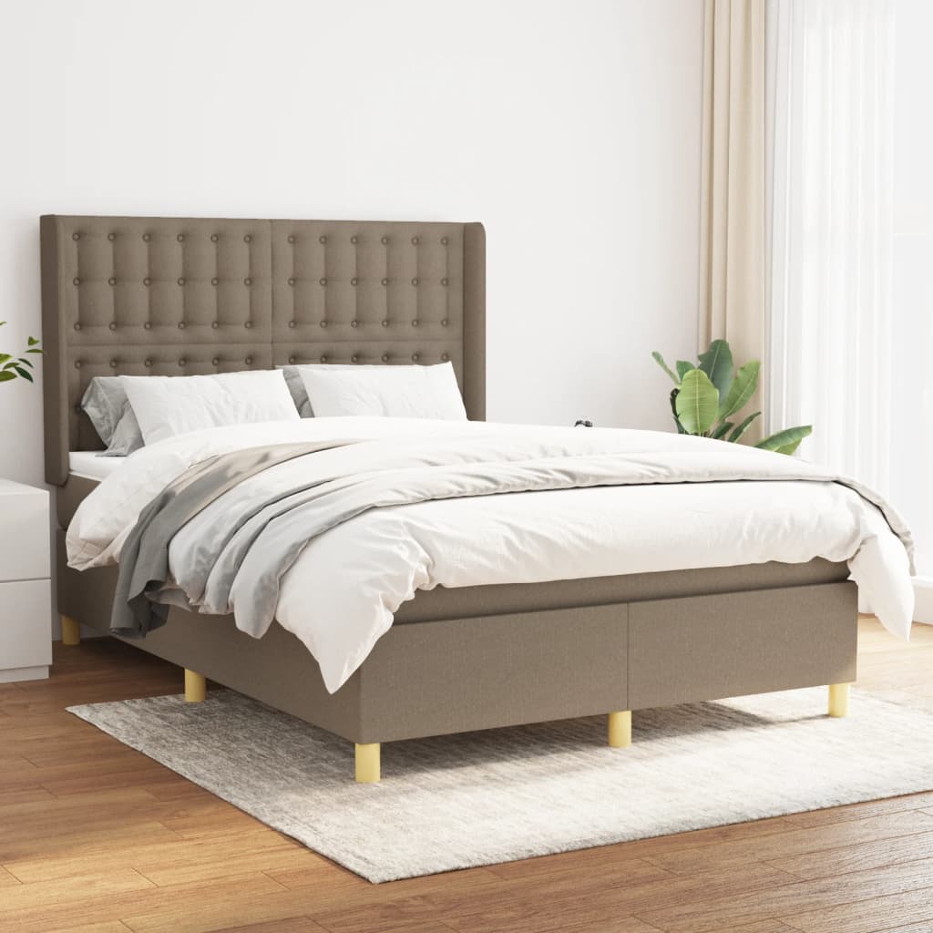 vidaXL Sommier à lattes de lit avec matelas Taupe 140x200 cm Tissu