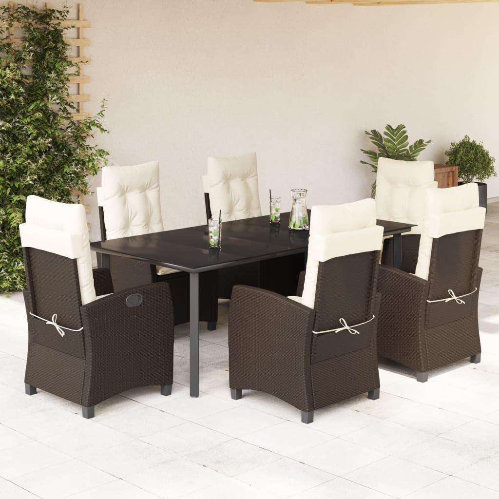 vidaXL Ensemble à manger de jardin et coussins 7 pcs marron rotin