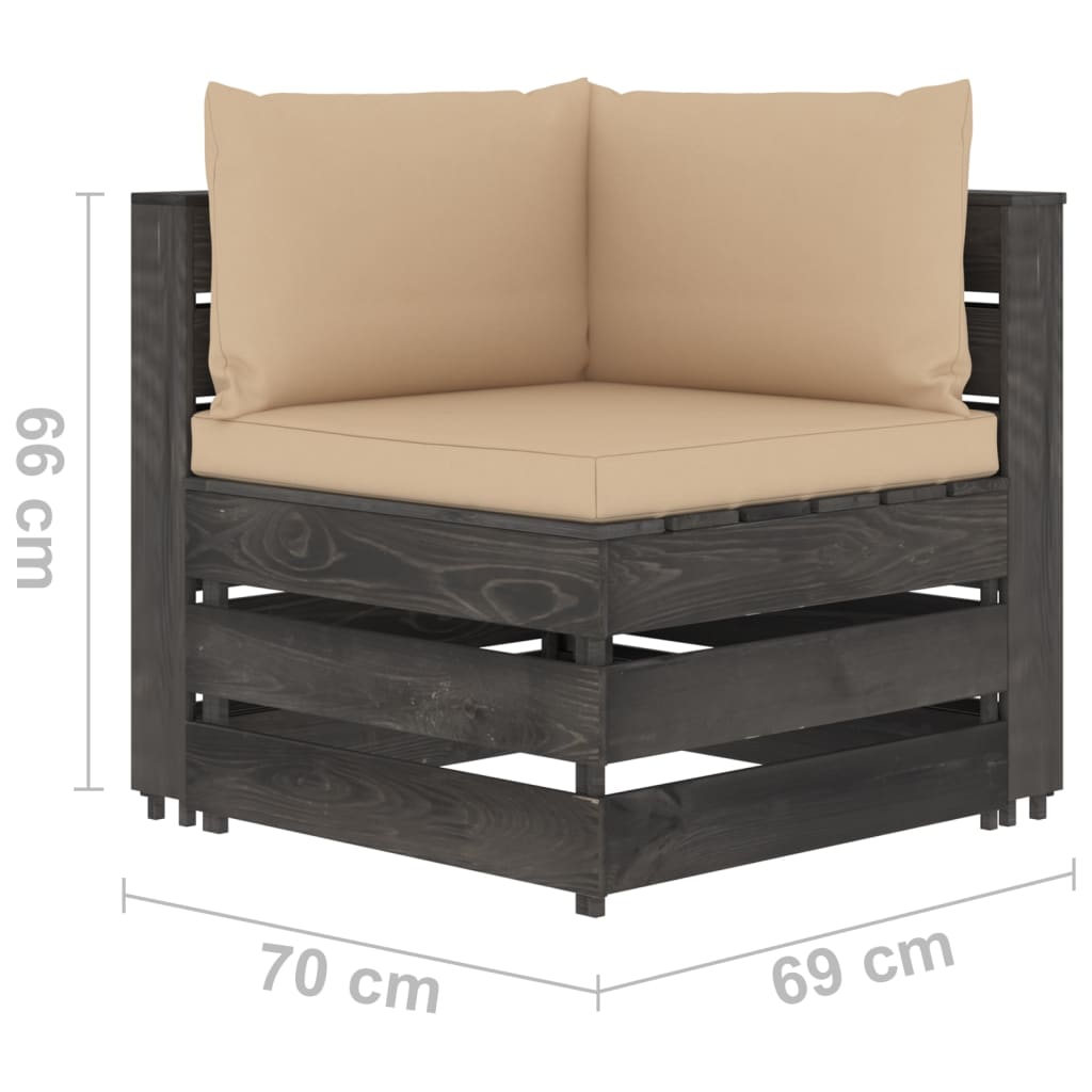 vidaXL Salon de jardin 5 pcs avec coussins gris bois imprégné