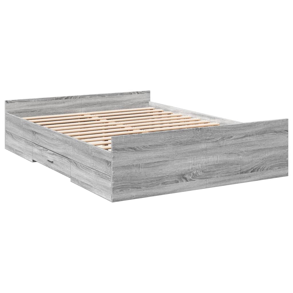 vidaXL Cadre de lit avec tiroirs sans matelas sonoma gris 140x190 cm