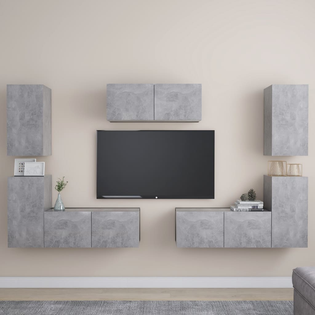 vidaXL Ensemble de meubles TV 7 pcs Gris béton Bois d'ingénierie