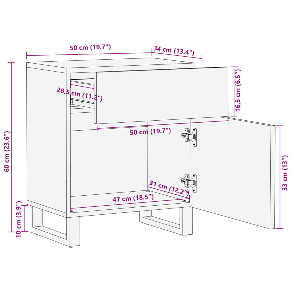 vidaXL Table de chevet 50x34x60 cm bois d'acacia solide