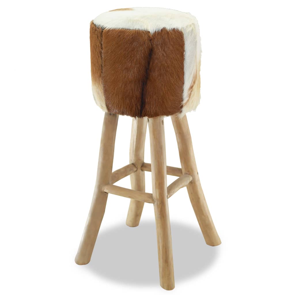 vidaXL Tabouret de bar Cuir véritable et bois de teck solide