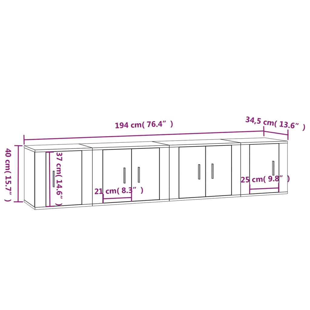 vidaXL Ensemble de meubles TV 4 pcs Blanc brillant Bois d'ingénierie