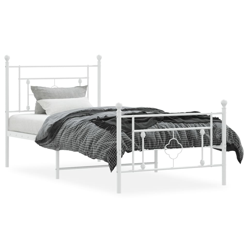 vidaXL Cadre de lit métal sans matelas et pied de lit blanc 100x200 cm