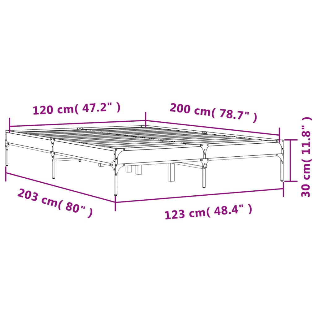 vidaXL Cadre de lit chêne fumé 120x200 cm bois d'ingénierie et métal