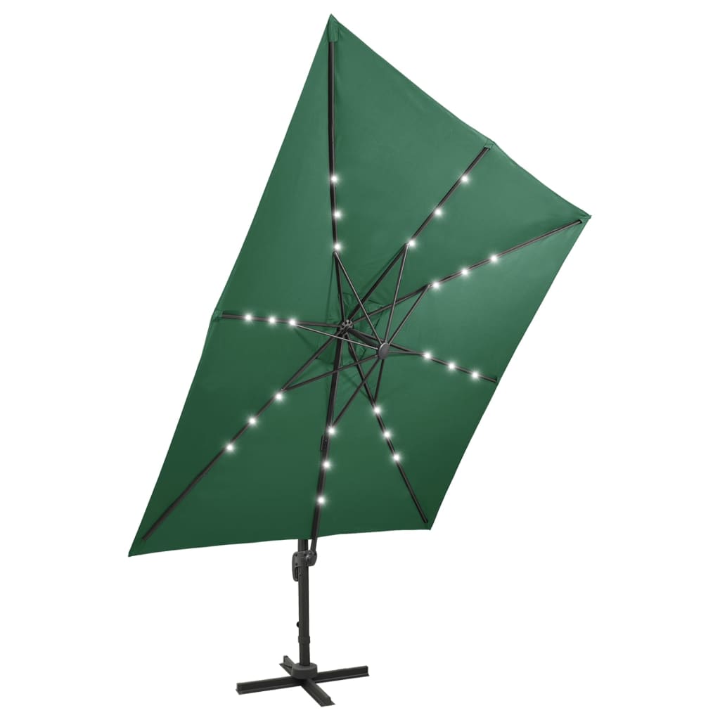 vidaXL Parasol de jardin en porte-à-faux et mât et lumières LED vert