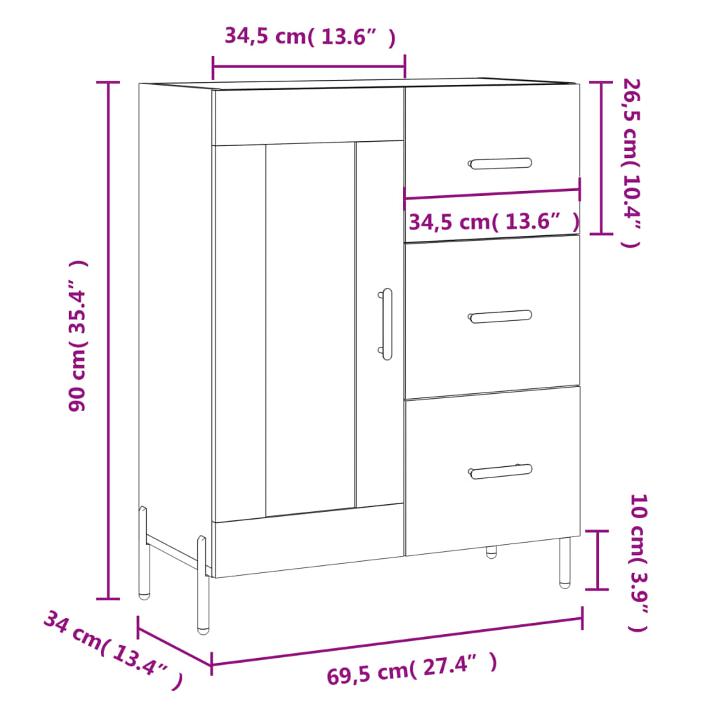 vidaXL Buffet sonoma gris 69,5x34x90 cm bois d'ingénierie