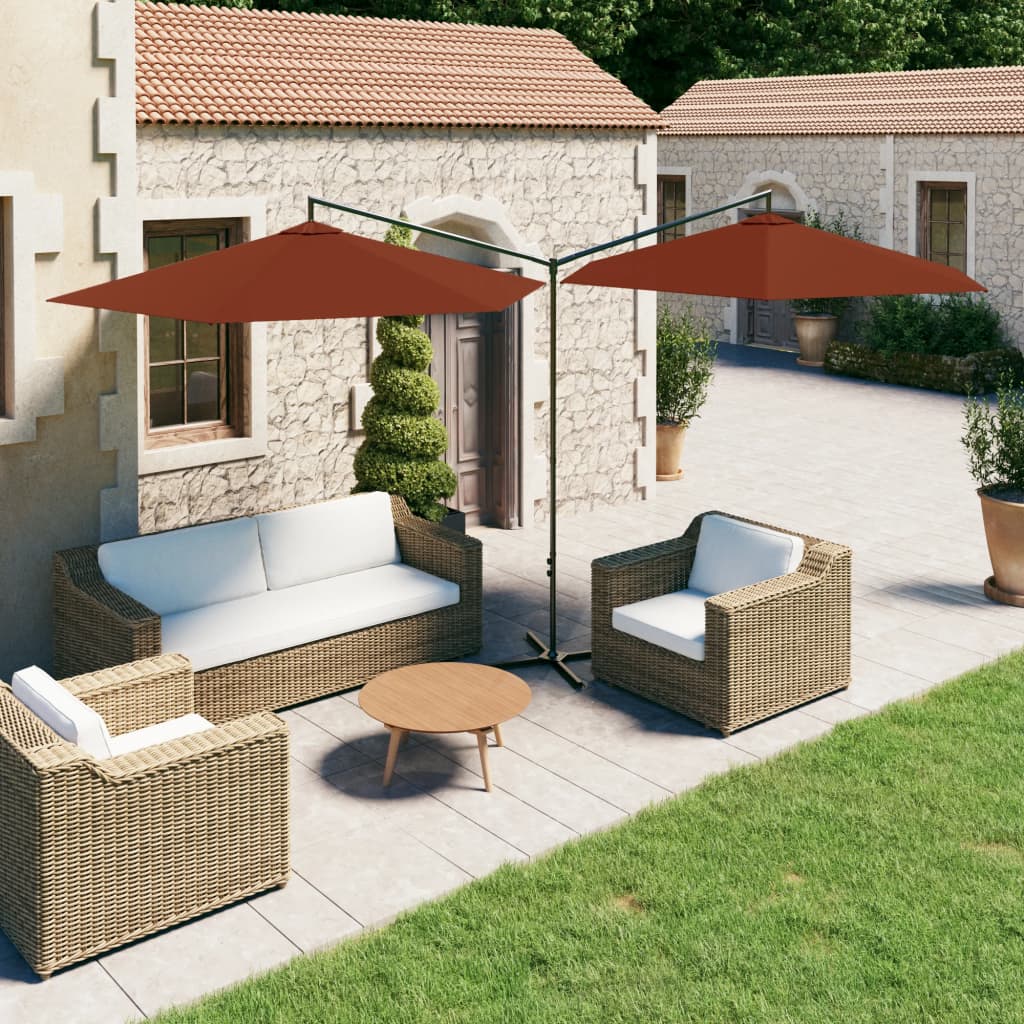 vidaXL Parasol de jardin double avec mât en acier terre cuite 600 cm