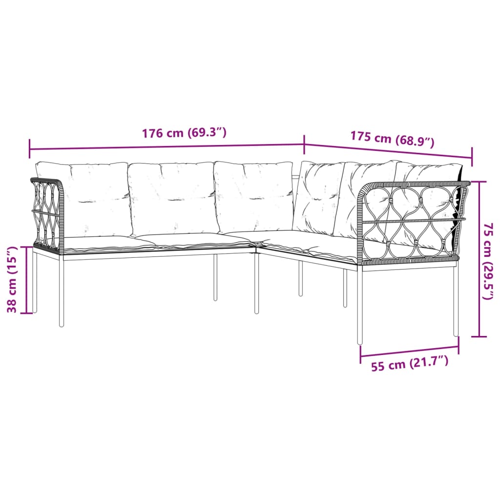 vidaXL Ensemble de canapés de jardin et coussins noir acier textilène