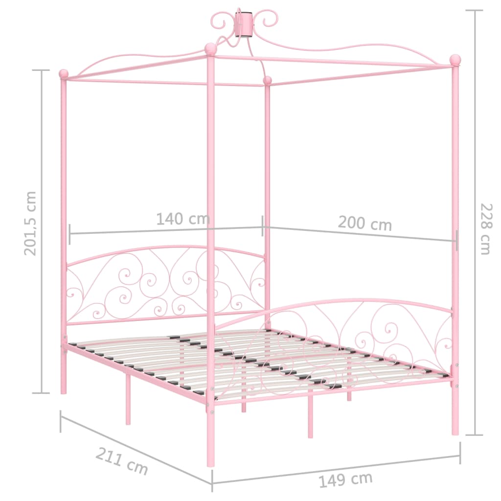 vidaXL Cadre de lit à baldaquin sans matelas rose métal 140x200 cm