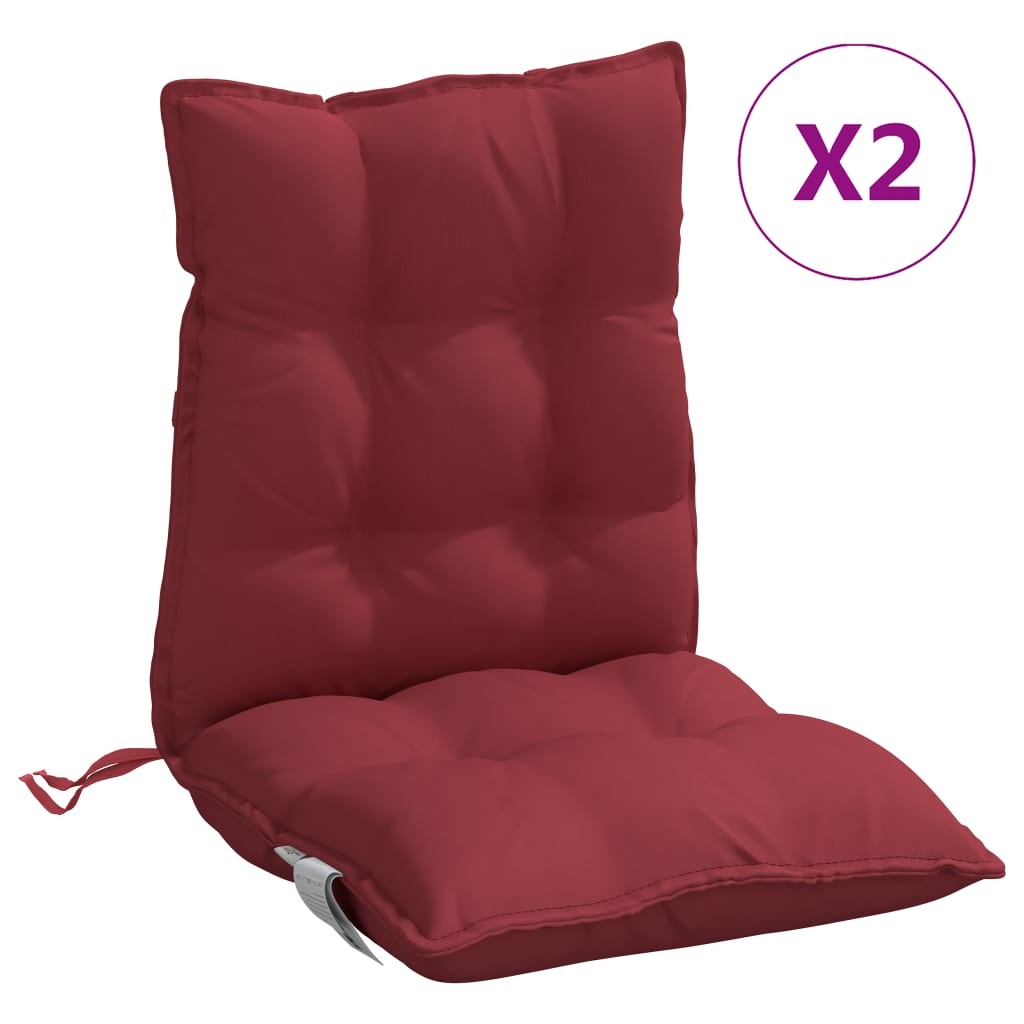 vidaXL Coussins de chaise à dossier bas lot de 2 rouge bordeaux