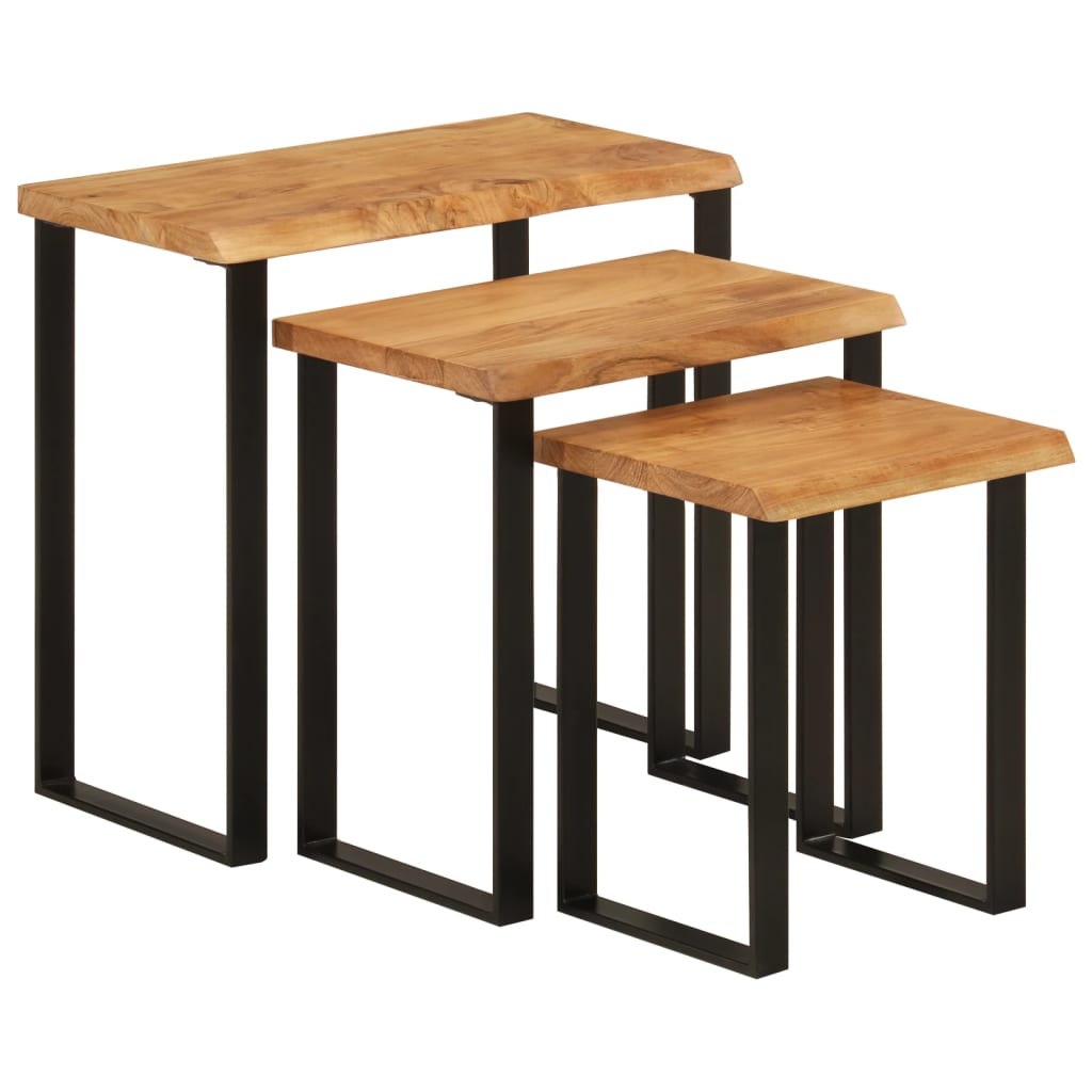 vidaXL Tables gigognes 3 pcs avec bord vivant bois massif d'acacia