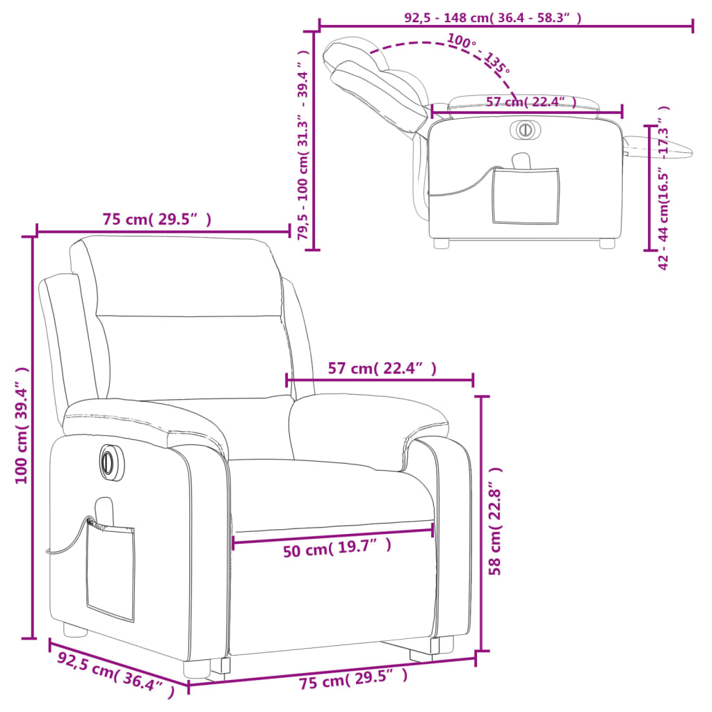 vidaXL Fauteuil inclinable de massage électrique gris foncé velours