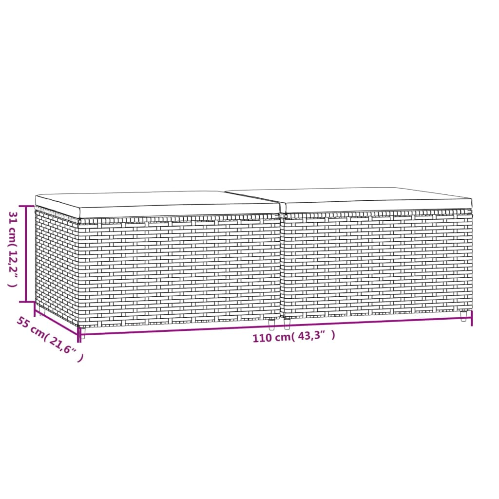 vidaXL Repose-pieds de jardin coussins lot de 2 marron résine tressée