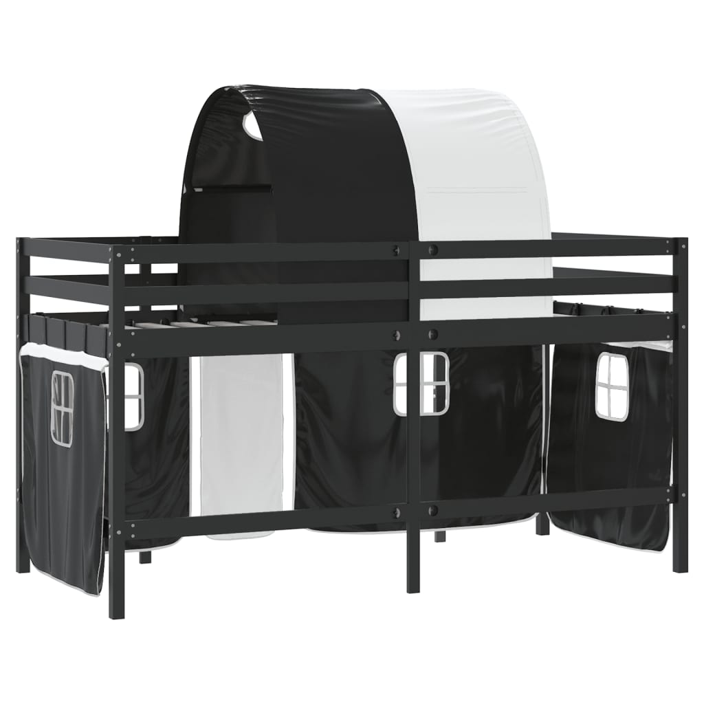 vidaXL Lit mezzanine enfants et tunnel blanc/noir 90x200 cm pin massif