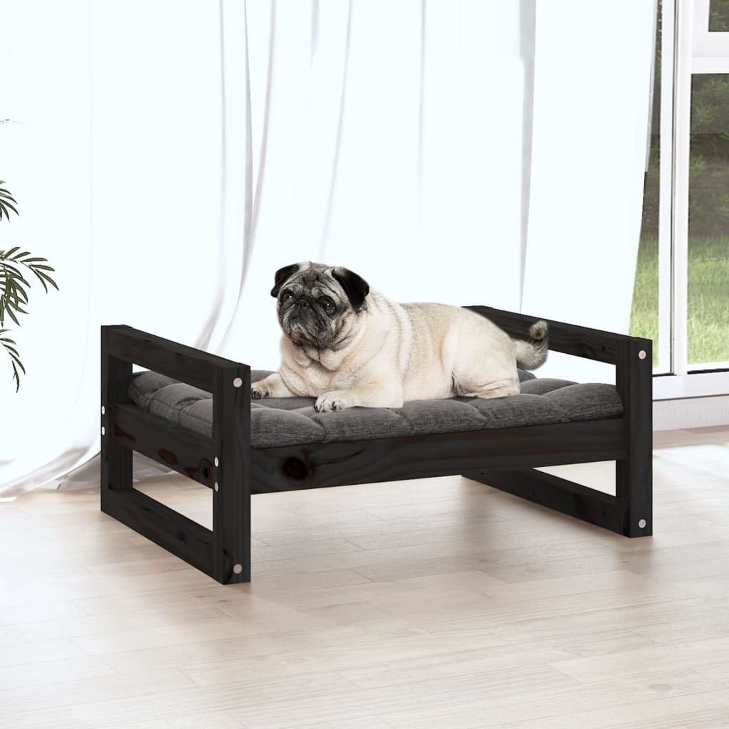 vidaXL Lit pour chien Noir 65,5x50,5x28 cm Bois de pin solide