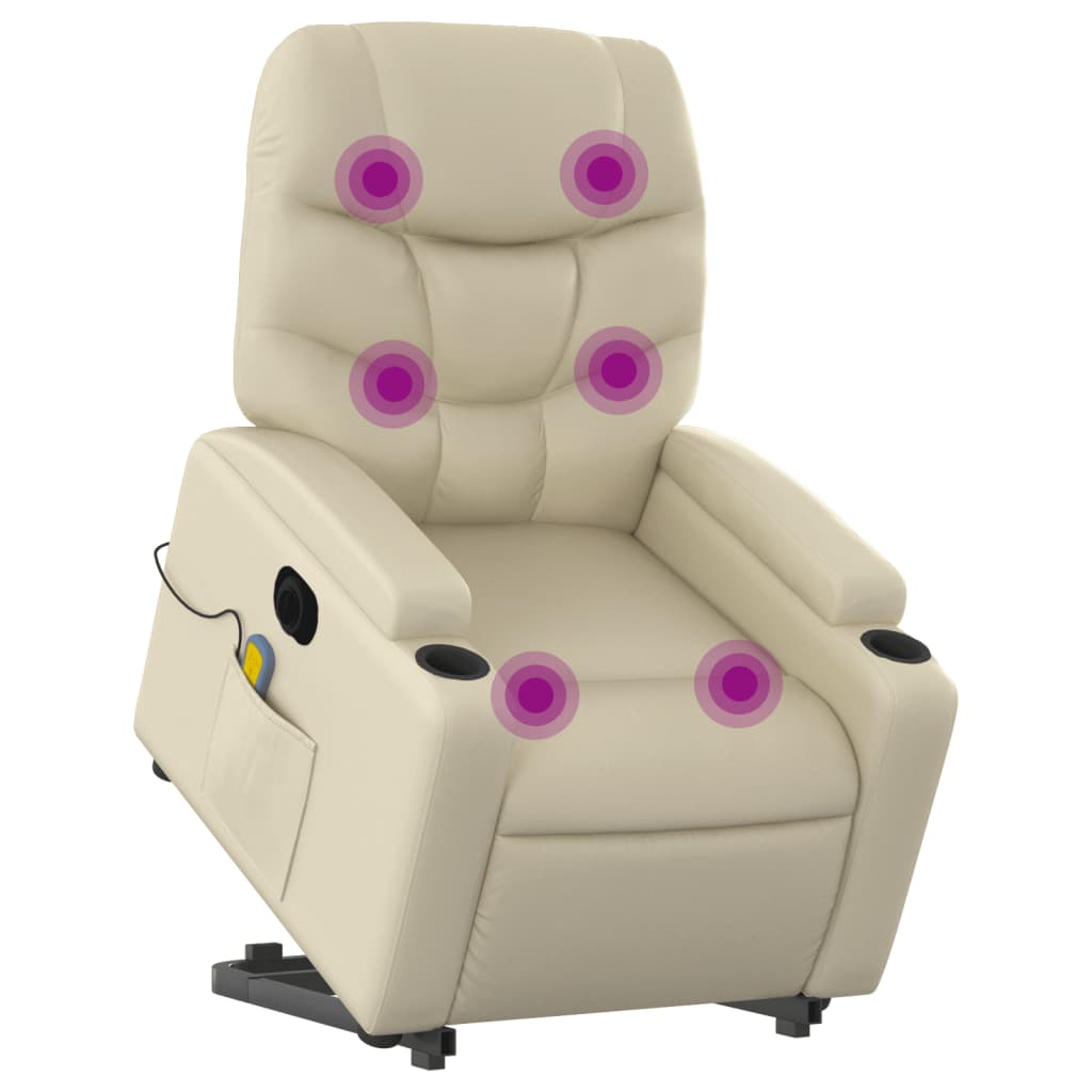 vidaXL Fauteuil inclinable de massage électrique crème similicuir