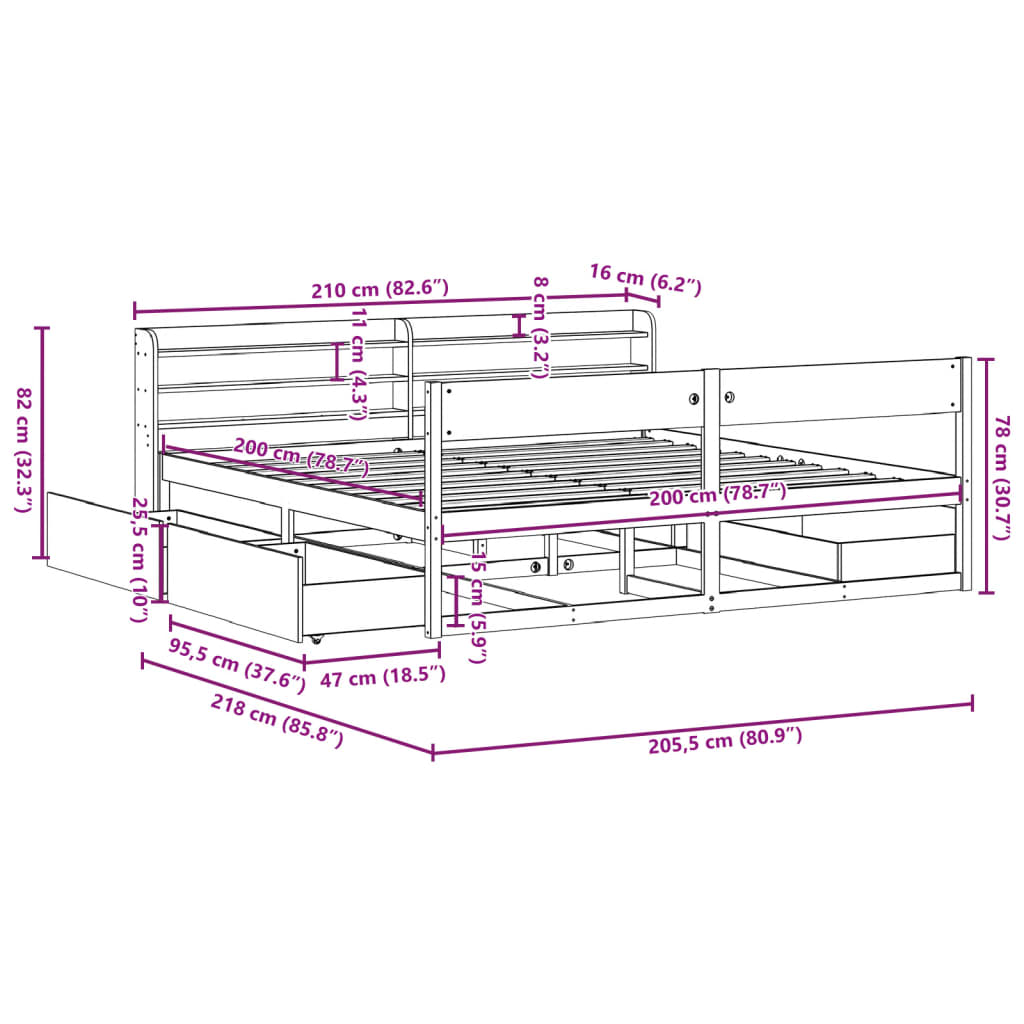 vidaXL Cadre de lit sans matelas cire marron 200x200cm bois pin massif