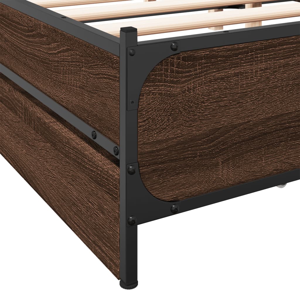 vidaXL Cadre de lit avec tiroirs sans matelas chêne marron 135x190 cm