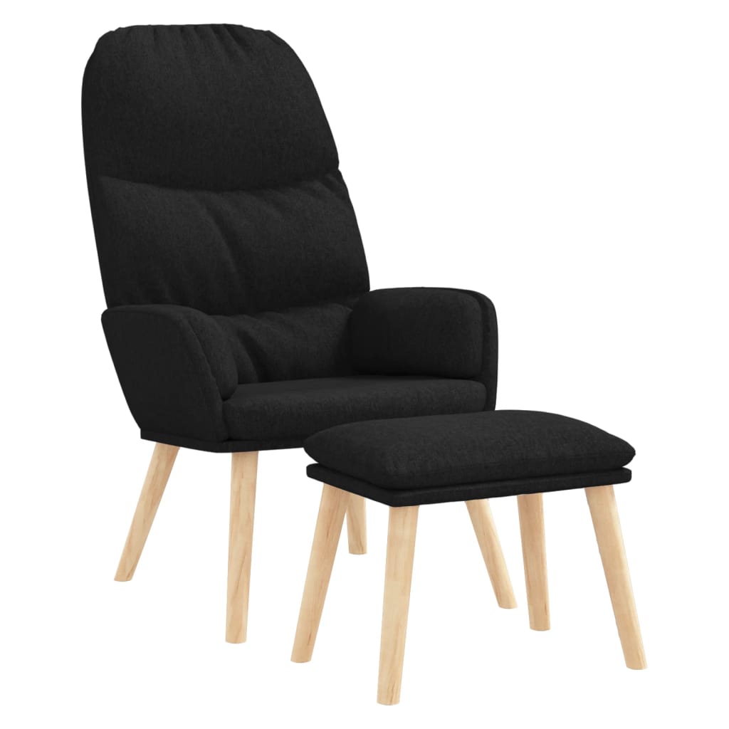 vidaXL Chaise de relaxation avec tabouret Noir Tissu