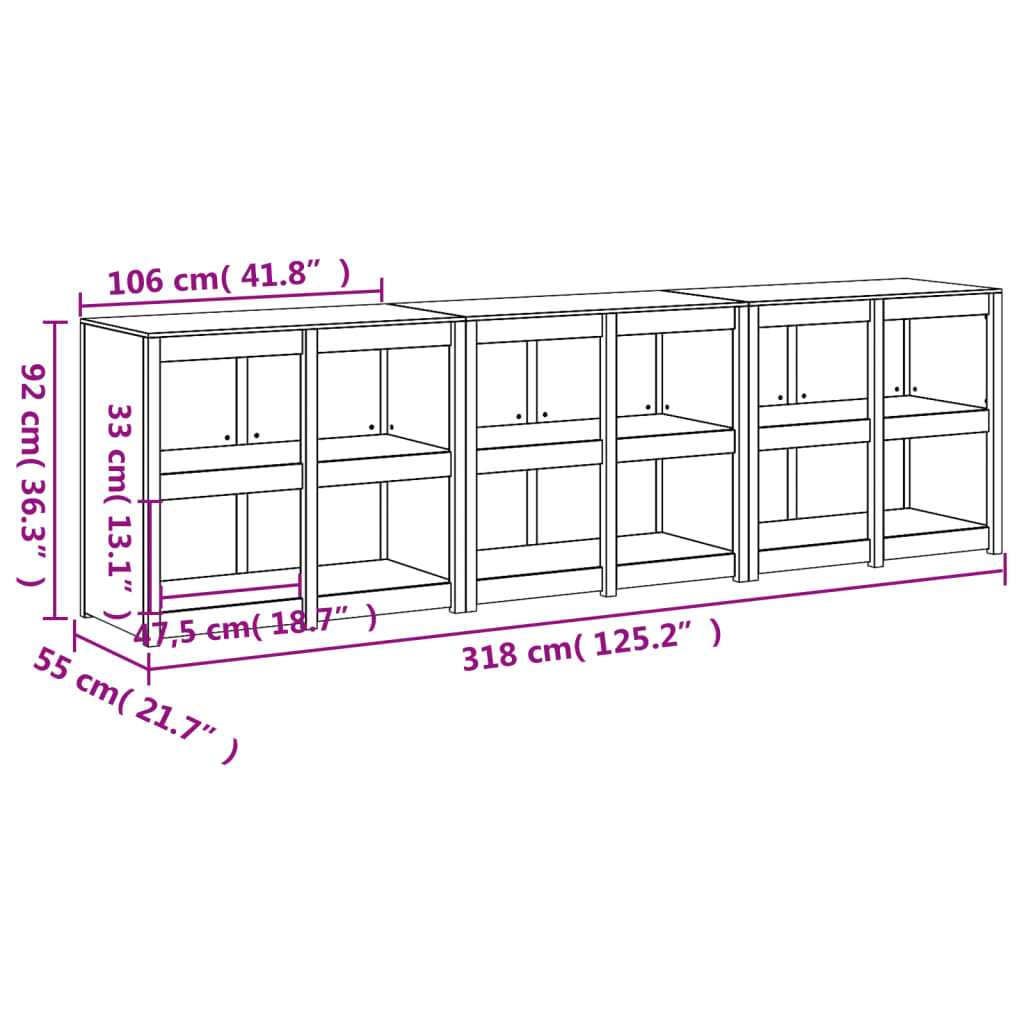 vidaXL Armoires de cuisine d'extérieur 3 pcs noir bois de pin massif