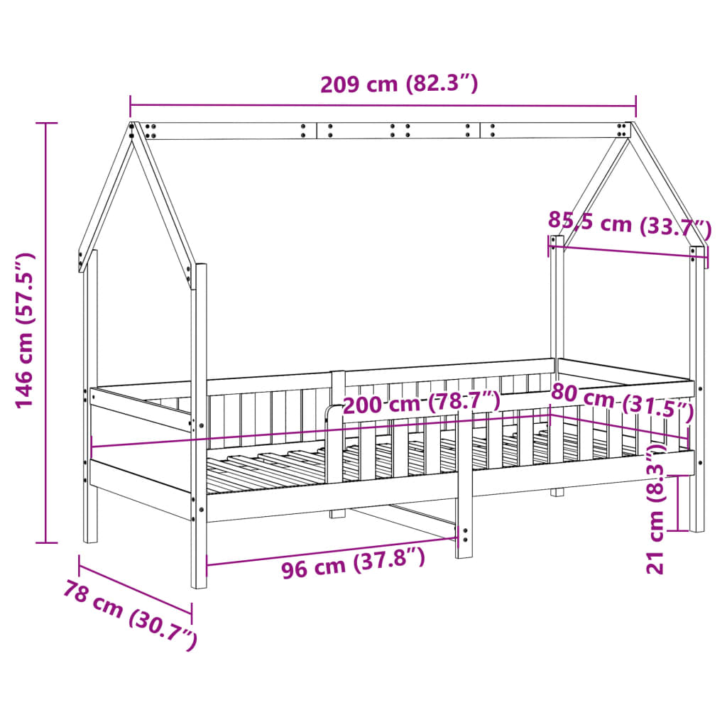 vidaXL Cadre de lit d'enfants forme de maison 80x200cm bois pin massif