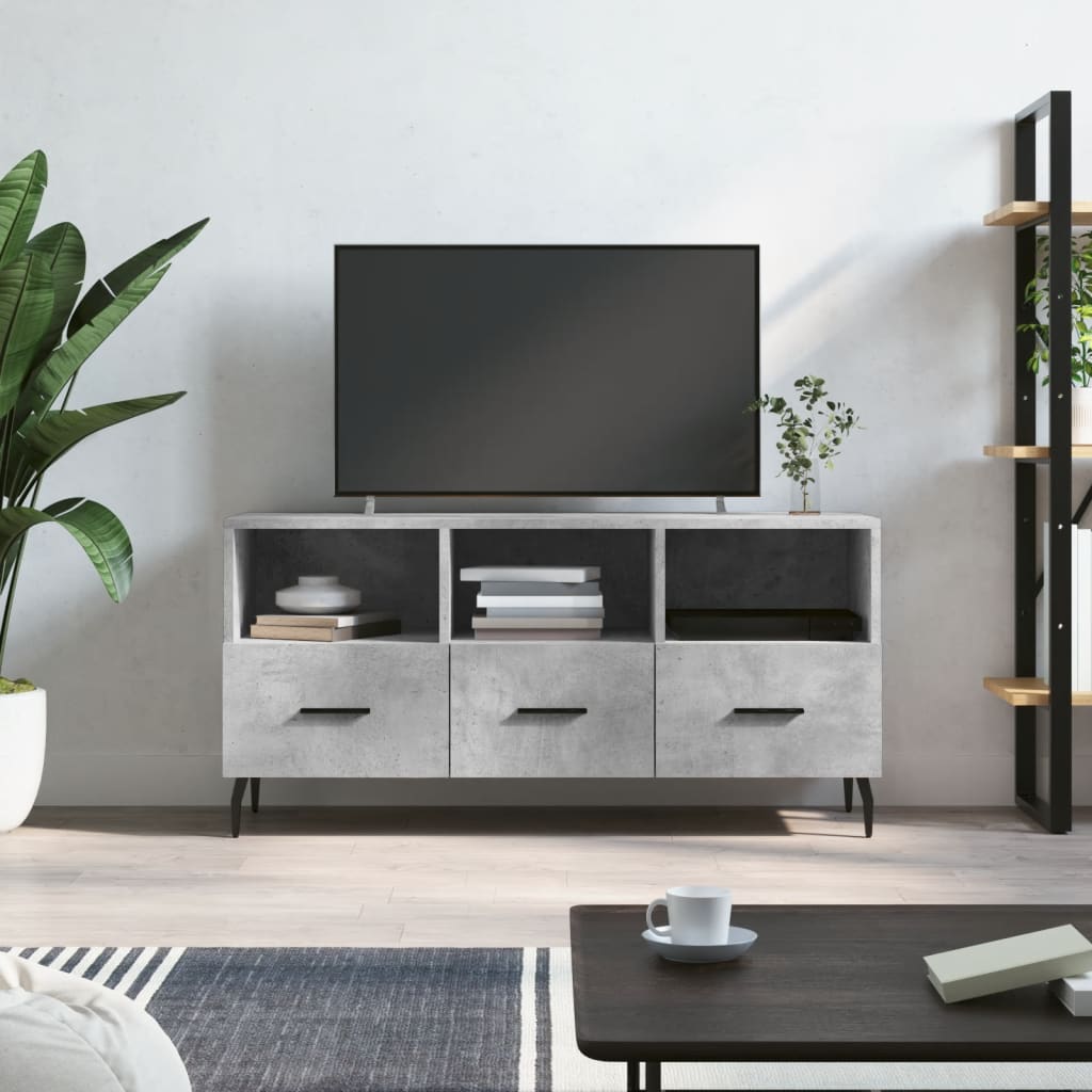 vidaXL Meuble TV gris béton 102x36x50 cm bois d'ingénierie