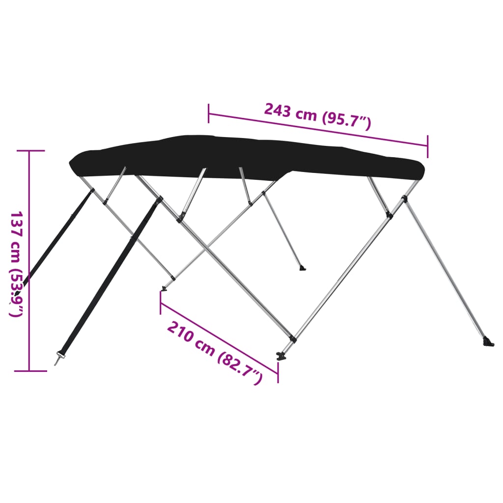 vidaXL Auvent bimini à 4 arceaux noir 243x210x137 cm