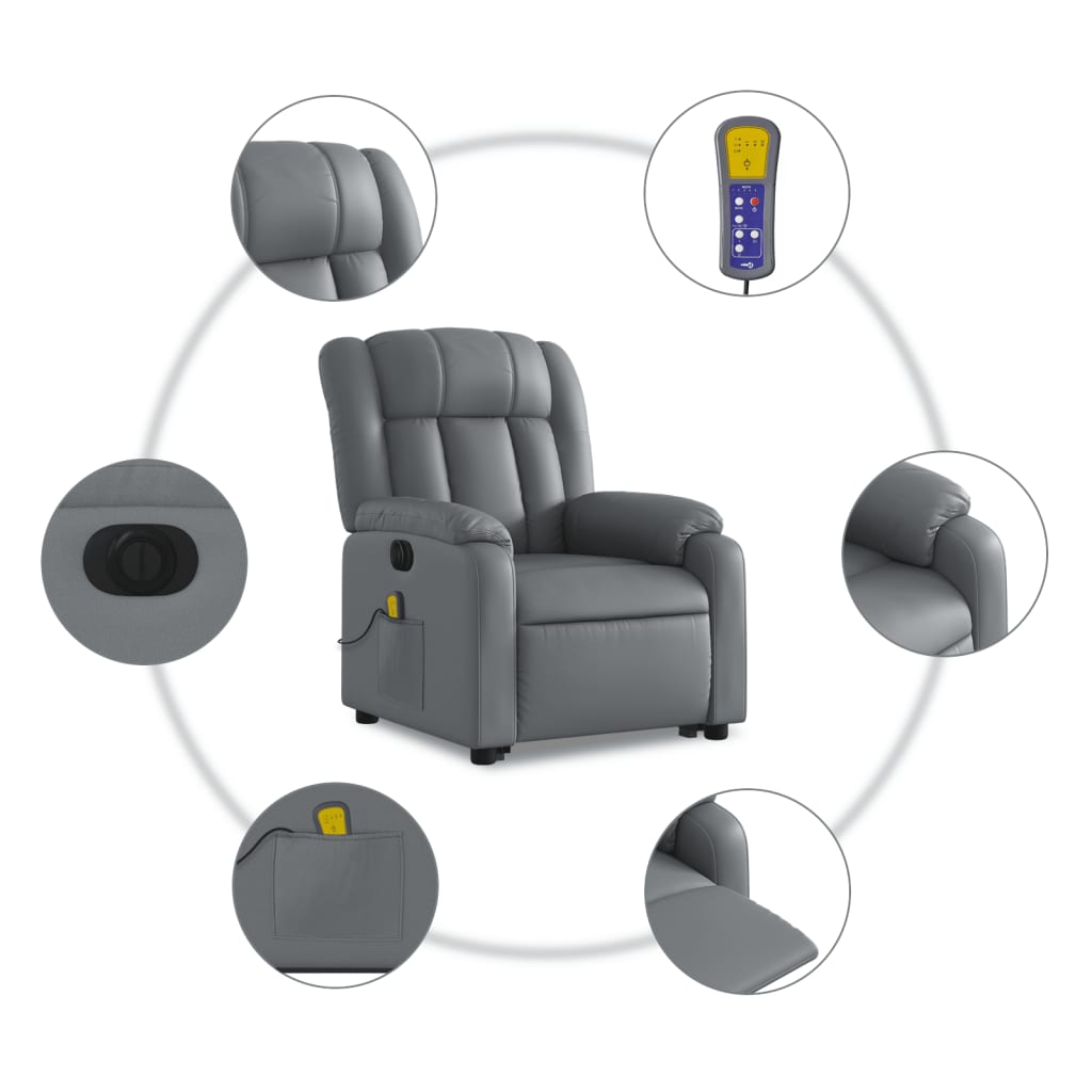 vidaXL Fauteuil inclinable de massage électrique gris similicuir