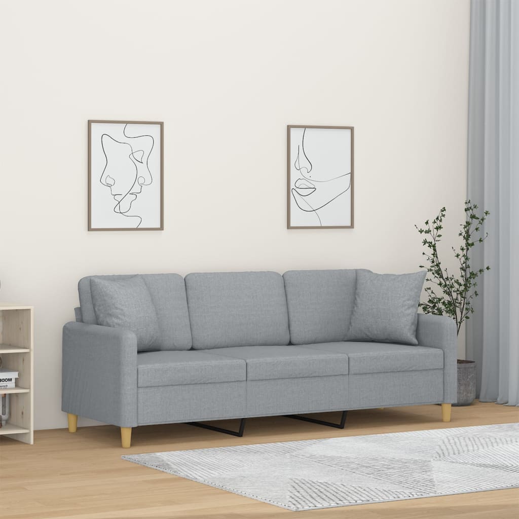 vidaXL Canapé 3 places avec oreillers gris clair 180 cm tissu