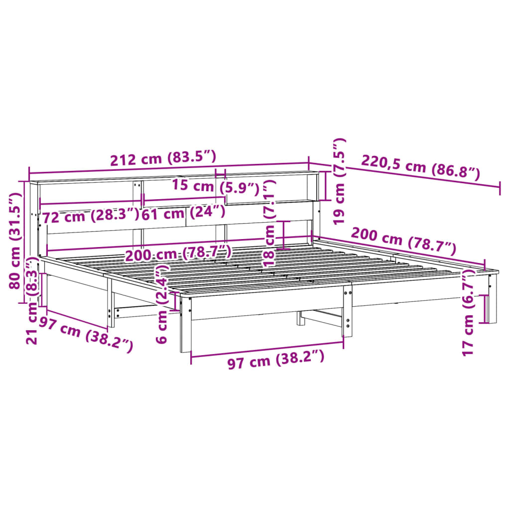 vidaXL Cadre de lit sans matelas blanc 200x200 cm bois massif de pin