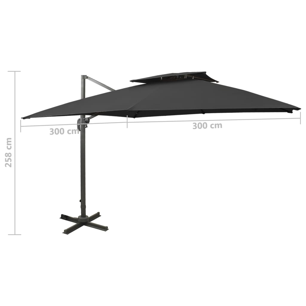 vidaXL Parasol de jardin en porte-à-faux avec double toit noir