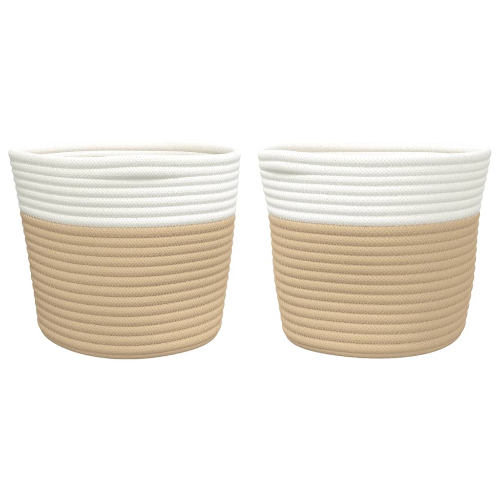 vidaXL Paniers de rangement 2 pcs beige et blanc Ø24x18 cm coton