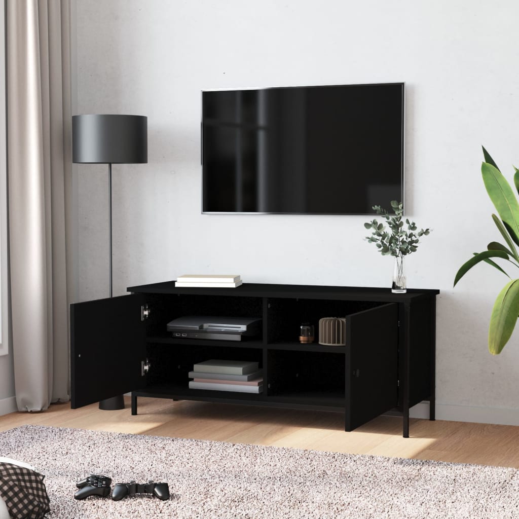 vidaXL Meuble TV avec portes noir 102x35x45 cm bois d'ingénierie