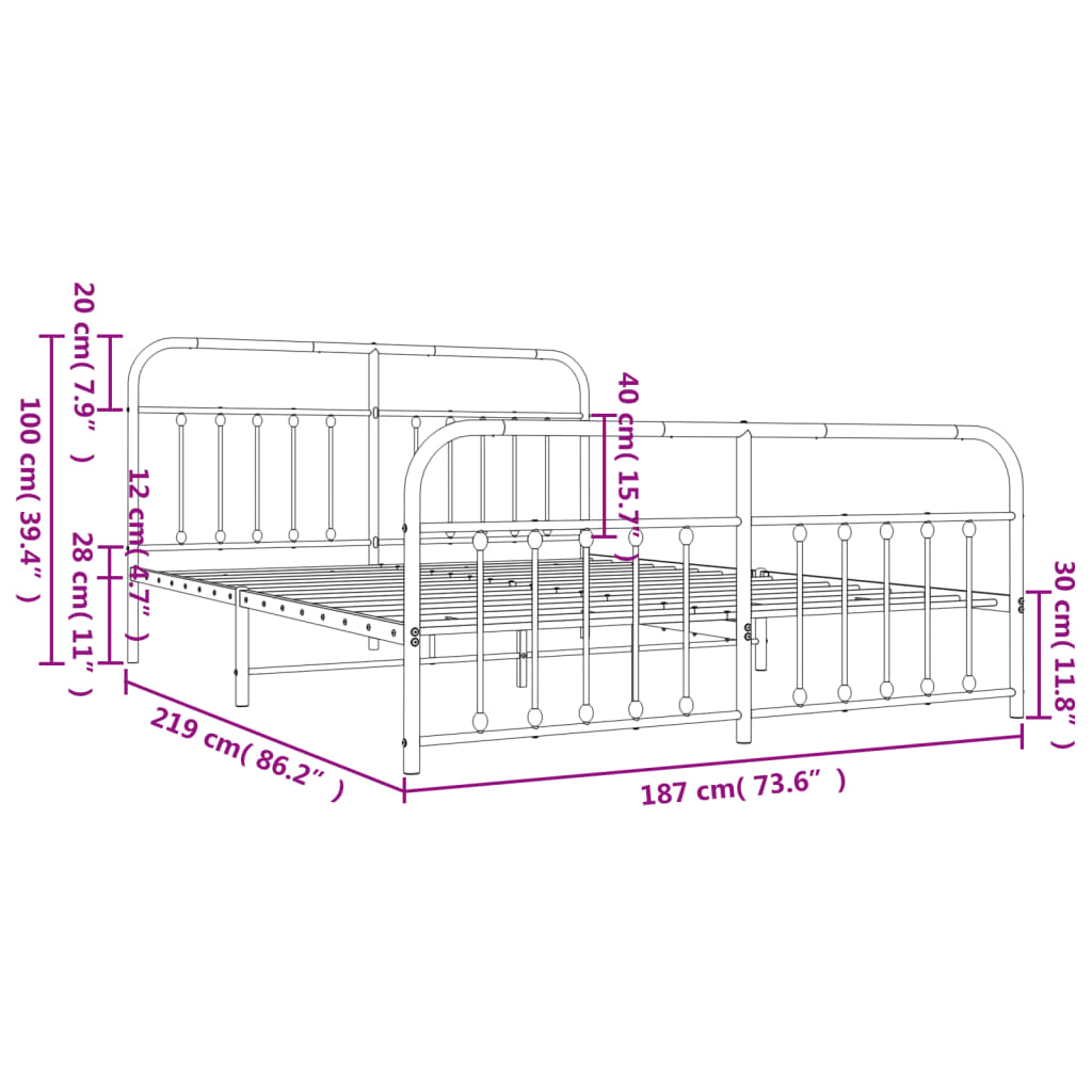 vidaXL Cadre de lit métal sans matelas et pied de lit blanc 183x213 cm