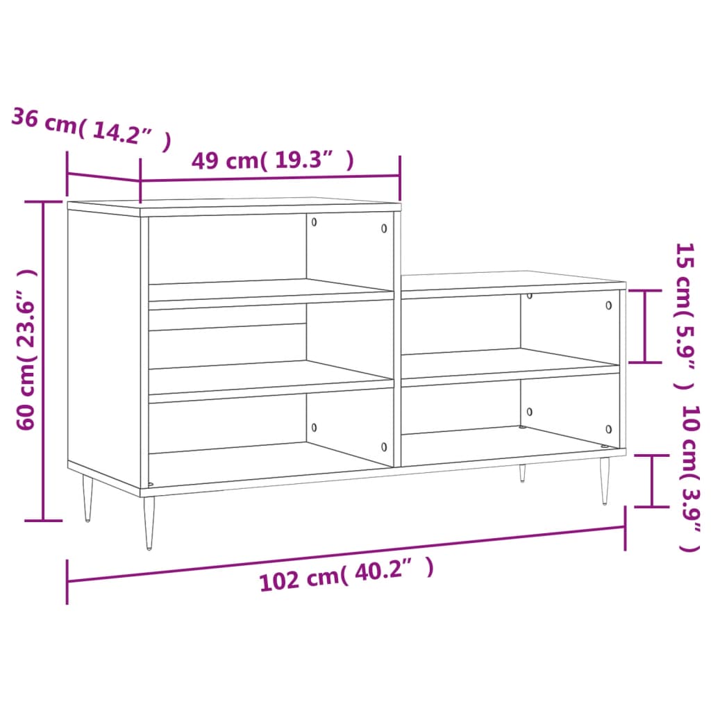 vidaXL Armoire à chaussure Blanc brillant 102x36x60 cm Bois ingénierie